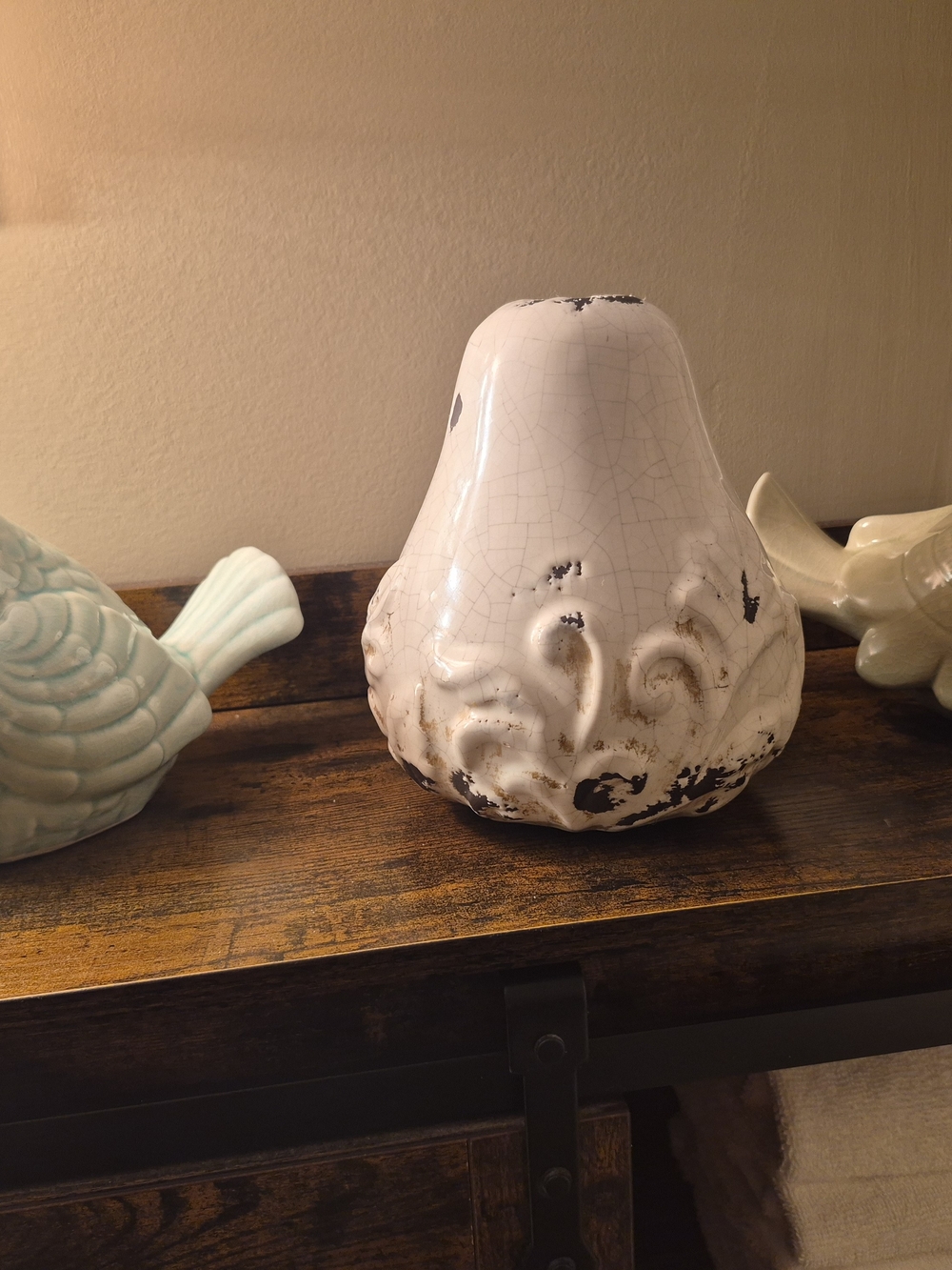 White Distressed Ceramic Decorative Accent PEAR DECOR🥰